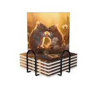 Rats in Love - Juego de 6 posavasos cuadrados de cerámica de estilo moderno para mesa de café para protección de mesa y decoración del hogar