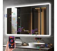 Ratsamee Bluetooth Espejo Baño con Luz 100x70cm, Espejos de Baño con LED con Antivaho, Regulable, 3 Colores Luz, Función Memoria