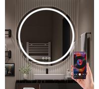 Ratsamee Bluetooth Espejo Baño con Luz Redondo 70cm, Espejos de Baño con LED con Antivaho, Regulable, 3 Colores Luz, Función Memoria