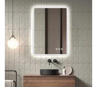Ratsamee Espejo Baño con Luz 50x70cm, Espejos de Baño con LED con Antivaho, Regulable, 3 Colores Luz, Función Memoria