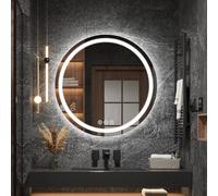 Ratsamee Espejo Baño con Luz Redondo 60cm, Espejos de Baño con LED con Antivaho, Regulable, 3 Colores Luz, Función Memoria