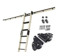 RAtsch Kit de Puerta corredera de Granero Escalera rodante para Biblioteca Juego Completo de herrajes Riel de Escalera móvil para el hogar/la Oficina con Ruedas de Rodillos de Piso Negras y riel/ri