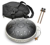 RATSTONE Tongue Drum,Handpan Drum,Handpan,Tambor lengüeta de acero, tambor lengüeta de re mayor de 14 pulgadas y 15 notas Instrumento de percusión con baquetas/estuche (negro)