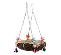 Rattan Birds Nest Swing Juguetes Parrot Limbing Chew Toys Colorido Birds Jaulas Perchas Colgando Loros Juguetes De Paja con Campanas Juego de Juguetes para Loros Aves Periquitos Pinzones L