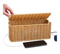 Rattan Cable Management Box Handwoven Cord Box Cable Management Box Handwoven Management Box Handmade Cable Management Box Cord Hider Organizer Box - Hand-Woven Wire Box for Cord Hiding
