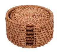 Rattan Coasters Set of 6 with Holder | Handwoven Organic Heat Proof | Cup Mats for Hot Drinks/Bowls | Sustainable Table Decor for Dining & Kitchen