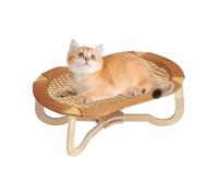 Rattan Cooling Pet Bed, Raised Cat Hammock Chair, 23.23x14.96x8.07 Inch Backyard Courtyard Furniture, Breathable Wooden Rattan Sleeping Pad for Kitten Bunny Puppy