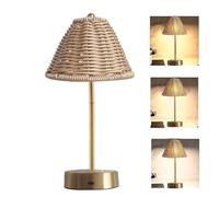 Rattan Lamp - 3 Levels Rattan Vintage USB Rechargeable Portable Light | 34*16cm Battery Table Lamp For Bedroom Study Work Dorm Nail Puzzle Sewing Craft College Crafting Piano Art Drawing Game Night