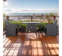 Rattan park Juego de 2 sillas y 1 mesa, marco de acero resistente, elegante diseño con parte trasera curvada y parte trasera alta, fácil de limpiar, para patio, jardín, balcón (marrón)