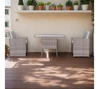 Rattan park Juego de 2 sillas y 1 mesa, marco de acero resistente, elegante diseño con parte trasera curvada y parte trasera alta, fácil de limpiar, para patio, jardín, balcón, color gris (F12-YT-04)