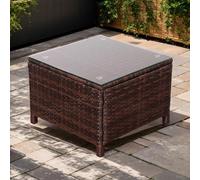 Rattan Park Mesa de Centro de ratán para Exterior con Tapa de Cristal, Mesa Auxiliar de Mimbre Resistente a Todo Clima para Patio, balcón o Porche, Color marrón (55×55×38 cm)