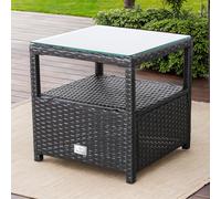 Rattan Park Modern Outdoor Glass Top Dining Table Set with Woven Stools, Metal Frame, Storage Shelf, Green Accents - for Patio, Yard, Garden (Marrón negruzco)