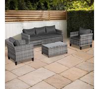 Rattan Park Sofás de Jardín de Poliratán - Conjunto Modular de Muebles de Exterior para Terraza y Patio (Gris, 5 plazas + 1 Mesa de Centro)