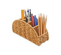 Rattan Remote Holder - 4 Compartment Storage Basket, Desk Organizer with Convenience Use, Craft Woven, Multi Pocket Accessory, Storage Cup for Home Office Studio Study Room Living Room Bedroom Coffee