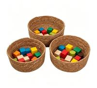 Rattan Storage Basket - 3 Pieces Lightweight Organizer Boxes - Woven Bread Basket,for Toys Snacks Beach Picking Harvesting Fruit Vegetable Egg Bouquet Flowers Kitchen Living Room