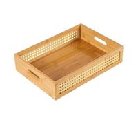 Rattan Storage Basket, Boho Woven Organizer Bin, organizador de cajas con mangos, 12.6x5.12in Space Saving Box, Handwoven Container for Snacks, Toys, Books, and Stationery