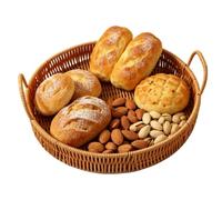 Rattan Storage Basket - Breathable Artificial Woven Organizer Tray, Fake Rattan Utility Bin | Kitchen Living Room Balcony Outdoor Beach, Picking Harvest Fruit Vegetable Egg Flower Bouquet Breads Dry P