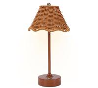 Rattan Table Lamp Light, Wireless Rechargeable Lighting Fixture, Dimmable Decorative Desk Lamp, Artificial Shade Lighting, Portable Accent Light for Details, Bedside Reading Illumination for Home Use