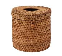 Rattan Tissue Box Cover | Hand Woven Rectangular Holder | Tissue Box Organizer for Bathroom/Bedroom/Living Room | Sturdy Storage for Remotes & Keys (Estilo de Cilindro)
