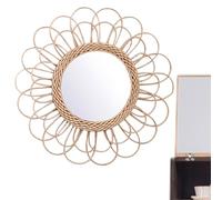 Rattan Wall Mirror | Round Boho Hanging Vanity Decor For Bedroom, Bathroom, Living Room & Kitchen | Wicker + Glass Farmhouse Accent Mirror, 40x40x3cm Natural Decorative Makeup Ḿirror, Rustic Wall Art