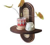 Rattan Wall Shelf, Bohemian Corner Shelf, Decorative Hanging Rack for Potted Plants, Flower Pots, Collectibles Display, Rustic Garden Organizer Stand for Bedroom, Indoor Outdoor Décor