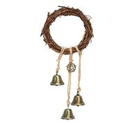 Rattan Wind Chimes for Home Decor | Handmade Ring Bell Wall Hanging for Wedding/Housewarming/Birthday Presents | Organic Vine Rope with Guardian Pendant (Round A Style)