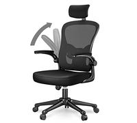 rattantree Silla de Oficina Ergonómica con Reposacabezas Ajustable, Silla de Escritorio con Soporte Lumbar, Respaldo Transpirable, Reposabrazos Abatible, Silla de Ordenador para Oficina en Casa, Negro