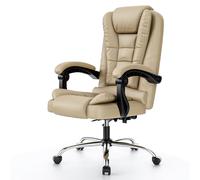 rattantree Silla de Oficina Ergonómica, Silla de Escritorio, Silla Giratoria de Cuero PU con Reposabrazos Acolchado, Función de Inclinación, Ajustable en Altura, Silla Ejecutiva con Ruedas, Caqui