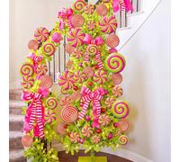 RattanView 12 piezas grandes de caramelos para árbol de Navidad, color rosa y verde, piruleta de menta, púas de árbol de Navidad, adornos para decoración del hogar, oficina, vacaciones, fiesta, jarrón