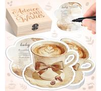 RattanView 50 tarjetas de juego de predicción y consejos de doble cara con texto en inglés «A Baby Is Brewing Coffee Bean Is on The Way» con decoración de caja de recuerdos de madera
