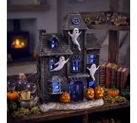 RattanView Calabazas LED iluminadas de Halloween para decoración de batería | Diseño de pueblo fantasma espeluznante, construcción de resina, funciona con pilas, perfecto para mesa de escritorio