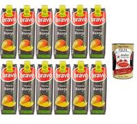 Rauch Bravo Premium Exotic Mango, con vitamina C, sin colorantes, sin conservantes, 12 x 1lt+ Polpa italiana Gourmet 400 g
