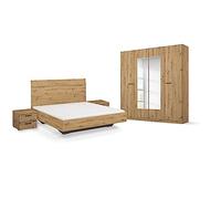 Rauch Möbel Dormitorio Florencia, Roble Artisan, Compuesto por Cama de 160 x 200 cm, Incluye 2 mesitas de Noche y Armario de Puertas batientes con Espejo (Ancho x Alto x Profundo) 181 x 210 x 54 cm