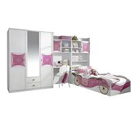 Rauch Möbel Kate Habitación Infantil Niña Blanca Princesa Rosa Oro Set Compuesto de Armario con Espejo, Cama, Escritorio y Armario de Cama, Dimensiones totales (Ancho x Alto x Profundidad): 326 x 199