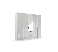 Rauch Möbel Modern by Quadra Spin - Armario con Puertas giratorias, Cristal Blanco y Blanco, 5 Puertas, Incluye 3 Barras para Ropa, 3 estantes, 2 cajones, 226 x 210 x 54 cm