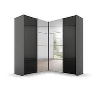 Rauch Möbel Quadra - Armario esquinero con Puertas correderas (4 Puertas, 12 estantes, 181 x 210 x 187 cm), Color Gris Brillante y Gris
