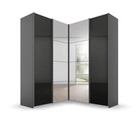 Rauch Möbel Quadra - Armario esquinero con Puertas correderas (4 Puertas, 12 estantes, 181 x 229 x 187 cm), Color Gris Brillante y Gris