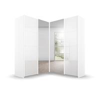 Rauch Möbel Quadra - Armario esquinero con Puertas correderas (4 Puertas, con Espejo, Incluye 2 Barras, 12 estantes, 181 x 210 x 187 cm)