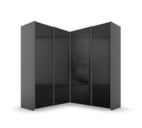 Rauch Möbel Quadra Armario esquinero con Puertas correderas, Color Gris Metalizado Brillante, Color Negro, 4 Piezas, Incluye 2 Barras para Ropa, 12 estantes, 181 x 210 x 187 cm