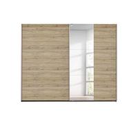 Rauch Möbel Santiago - Armario de Puertas correderas con Espejo, Roble Sanremo Claro, 2 Puertas, Incluye Paquete de Accesorios Classic, 7 estantes, 3 Barras para Ropa, 1 Barra de Ganchos, 261 x 210 x