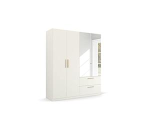 Rauch Möbel Skandi by Quadra - Armario Giratorio para Puertas giratorias, Color Blanco, 4 Unidades con Espejo, Incluye 2 Barras para Ropa, 2 estantes, 2 cajones, 181 x 210 x 54 cm