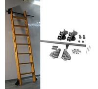 RAUGAJ Biblioteca de Hardware de Escalera Rodante Kit de Hardware de Escalera Deslizante 3.3 Pies - 20 Pies Riel/Riel Redondo Negro, con Ruedas de Piso (Sin Escalera), Riel de Escalera Móvil + Riel de