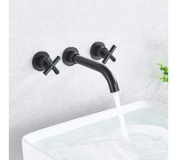 RAUGAJ Grifos, Cuenca Dorada de la Pared Dorada Cepillada Grifo Dual Mango Dual Roto Broteo de Baño Buque Mezcladores de Agua Fría Caliente/Negro