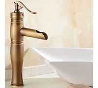 RAUGAJ Grifos, Lavabo de Cascada de Baño Montada en la Plataforma Fregadero de Níquel Cepillado Encimera Fría Batidora de Lavabo Del Lavado Del Lavado Del Toque/Latón Antiguo a