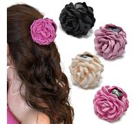 Rauimour Paquete de 4 pinzas para el pelo de tela con rosas para cabello fino y grueso, accesorios para el cabello de mujer, horquillas florales hawaianas, pasadores antideslizantes para coleta de