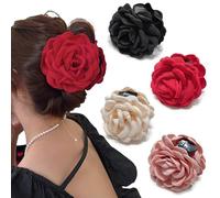 Rauimour Paquete de 4 pinzas para el pelo hechas a mano con rosas para mujeres y niñas, elegantes horquillas florales de color liso para cabello grueso y fino, accesorios de regalo de vacaciones