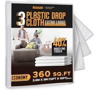 RAULDE Paquete de 3 láminas de plástico grandes para decoración, láminas de polietileno de 3,6 m x 2,7 m, láminas de plástico de 17 micras para pintura, muebles y protección del suelo