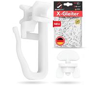 Raumhero Deslizador en X para rieles de cortina (juego completo, 100 x deslizadores en X, incluye 6 topes), 6 mm de tamaño estándar, ganchos para cortinas, 100% fabricado en Alemania