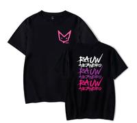 Rauw Alejandro - Camiseta de manga corta con cuello redondo para hombre y mujer, estampado informal y elegante, ropa de calle Harajuku, Negro-jx44693, XS