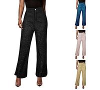 Rave Hose Damen Baggy Glitzerhose High Waist Anzughose Glitter Freizeithose Karneval Disco Partyhose Vintage Damenhose Elegante Gerade-Hose Modisch Paillettenhose Pailletten Hose Damen Lang, azul, 6 1